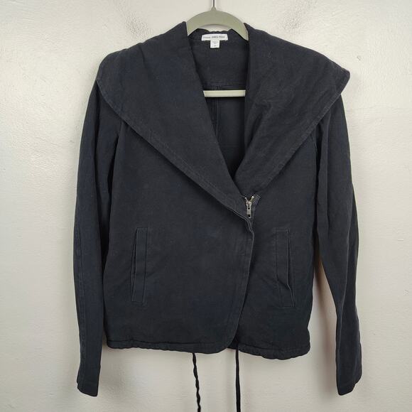 Standard James Perse Knit Moto Jacket Womens XS‎ 0 Black Cotton Zip Minimalist - Picture 1 of 7